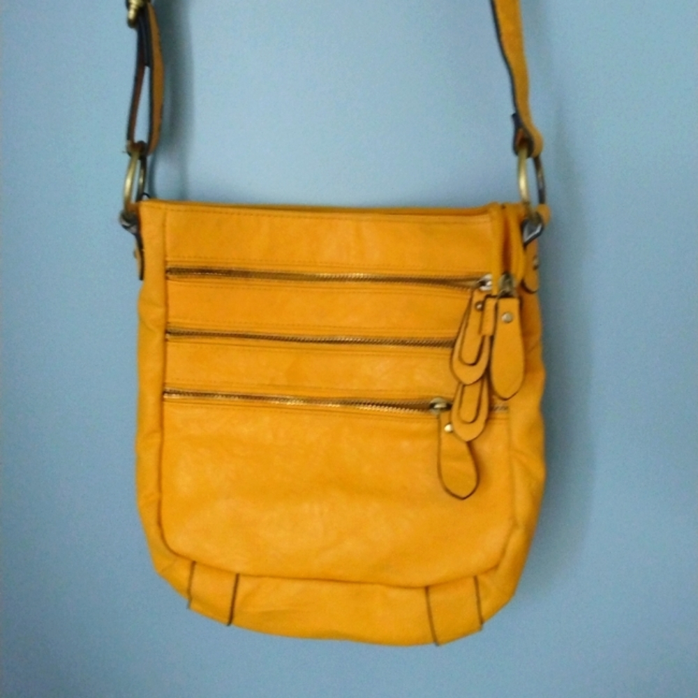 Yellow Vegan Leather Purse with Long Strap Handbag Shoulder Bag Crossbody Travel